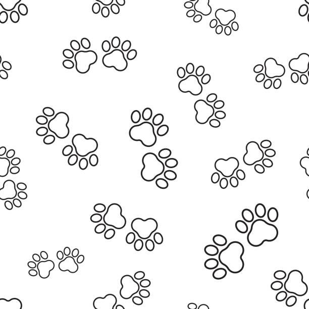 동물 발 인쇄 완벽 한 패턴 배경입니다. 비즈니스 평면 벡터 일러스트입니다. 개 또는 고양이 pawprint 기호 기호 패턴입니다. - she wolf audio stock illustrations