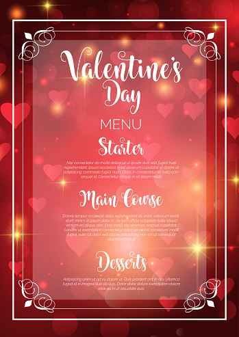 Decorative menu design for Valentine's Day with hearts background