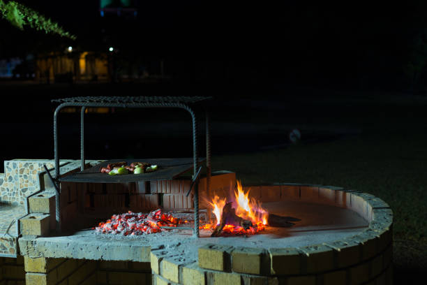 istock Burning camp fire at dusk in camping site, preparing for barbeque or braai, outdoors activity in South Africa. Selective focus on fire and firewood. 905599810