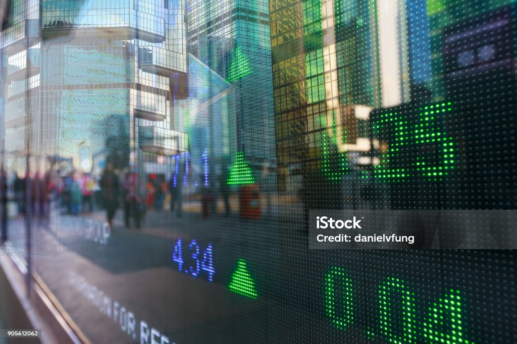 Hong Kong display stock market data Stock Market and Exchange Stock Photo