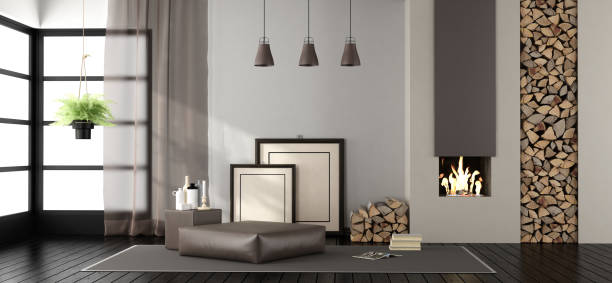 istock Living room with fireplace 905626946