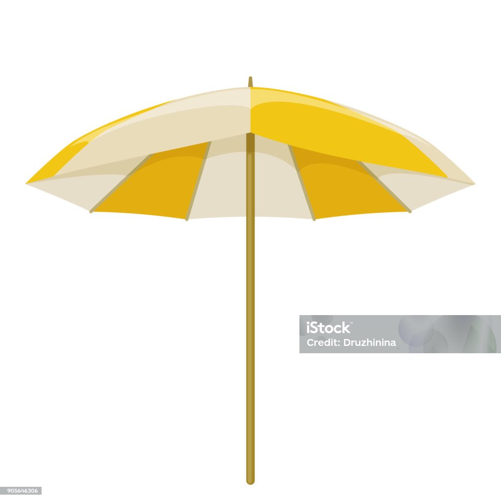 Beach summer holidays Beach umbrella on white background, cartoon illustration of beach accessories for summer holidays. Vector Parasol stock vector