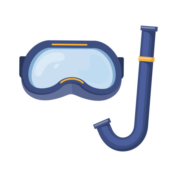 Beach summer holidays Scuba diving mask on white background, cartoon illustration of beach accessories for summer holidays. Vector cartoon of a swimming goggles stock illustrations