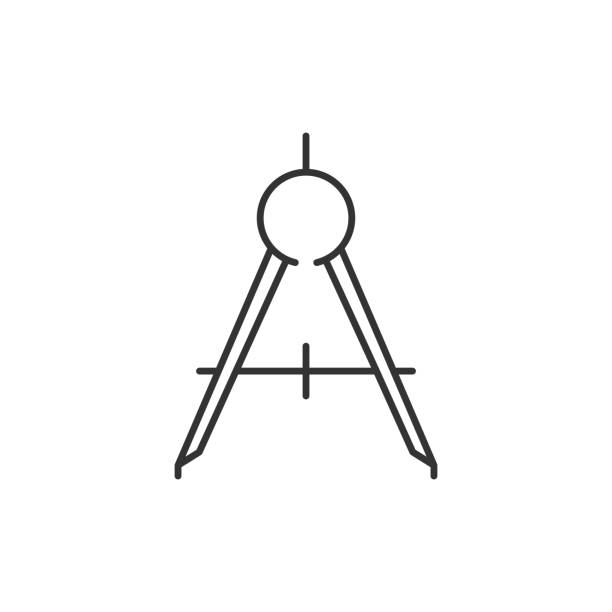 ilustraciones, imágenes clip art, dibujos animados e iconos de stock de icono de brújula herramienta contorno - drawing compass drawing circle technology