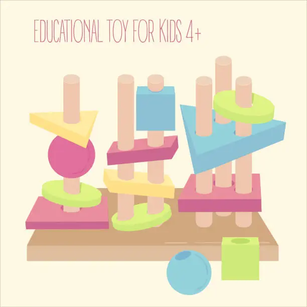 Vector illustration of Wooden blocks beads on pegs educational game