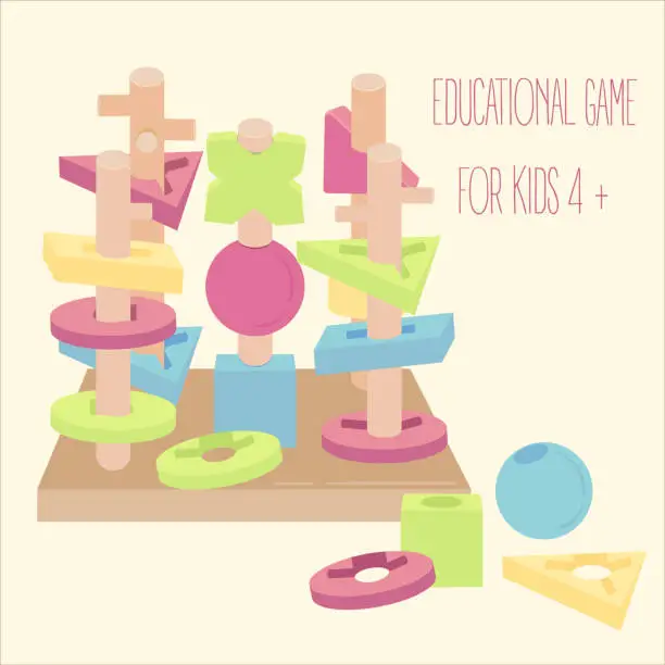 Vector illustration of Wooden blocks beads on pegs educational game