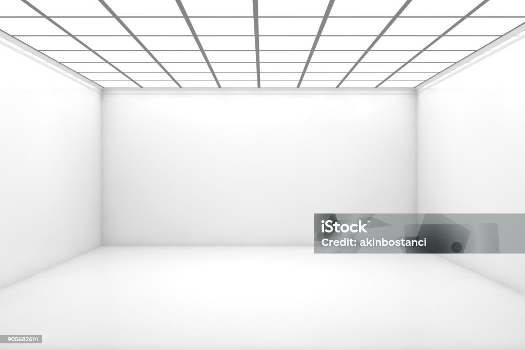 Empty 3d Room Empty 3d white room withceiling lights Domestic Room Stock Photo