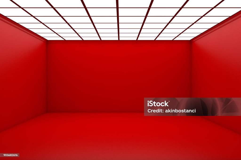 Empty 3d Room Empty 3d red room withceiling lights Red Stock Photo