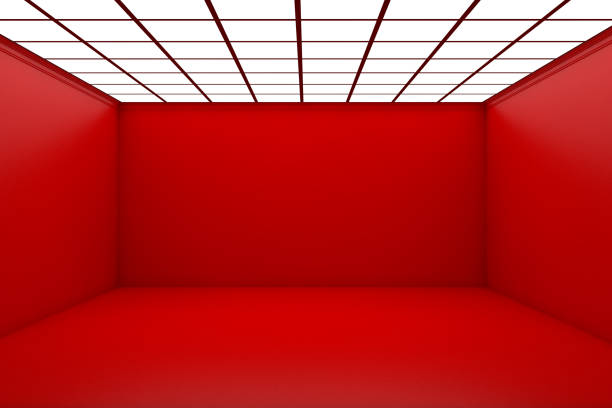 Empty 3d Room Empty 3d red room withceiling lights red white stock pictures, royalty-free photos & images