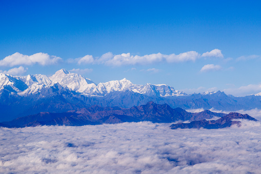 Aerial view of mount Everest in the Himalayas