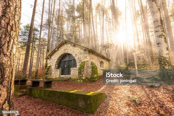 Small Chapel In Forest At Vizzavona In Corsica Stock Photo - Download Image Now - Corsica, Arch - Architectural Feature, Autumn