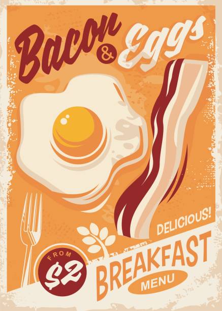 ilustrații de stoc cu bacon și ouă meniu mic dejun - mic dejun