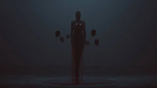 Dark Floating Evil Spirit Dripping Blood with the power of telekinesis 3d Illustration 3d Rendering