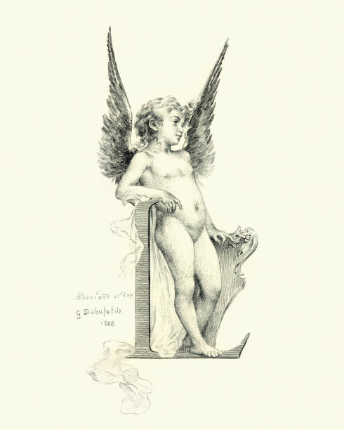 Vintage engraving of a little angel Vintage engraving of a Vintage engraving of a little angel, 19th Century cherub stock illustrations