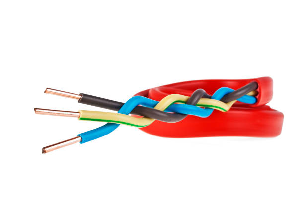 istock Closeup of a electric cable on a white background 905694394
