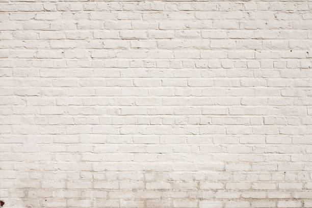 background texture of a Brick Exterior Wall Painted White This background wallpaper design is a photo of a blank brick wall painted white. You can see some age and mildew at the bottom. There is a grunge feel to this background and is nothing but copy-space and you could superimpose any image on top of it and give it the brick texture.  ’A cool background pattern design, a very Old White Painted Brick wall background texture, great backdrop for an ad or design element wallpaper for a poster. - A great Background Texture Pattern, or Graphic Element Wallpaper for poster design.' fortified wall photos stock pictures, royalty-free photos & images