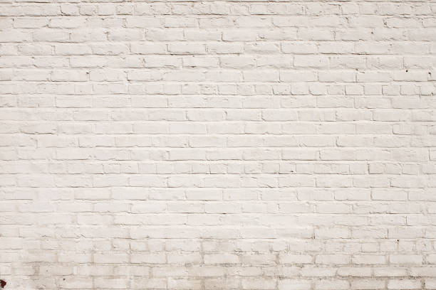 background texture of a Brick Exterior Wall Painted White This background wallpaper design is a photo of a blank brick wall painted white. You can see some age and mildew at the bottom. There is a grunge feel to this background and is nothing but copy-space and you could superimpose any image on top of it and give it the brick texture. ’A cool background pattern design, a very Old White Painted Brick wall background texture, great backdrop for an ad or design element wallpaper for a poster. - A great Background Texture Pattern, or Graphic Element Wallpaper for poster design.' fortified wall photos stock pictures, royalty-free photos & images