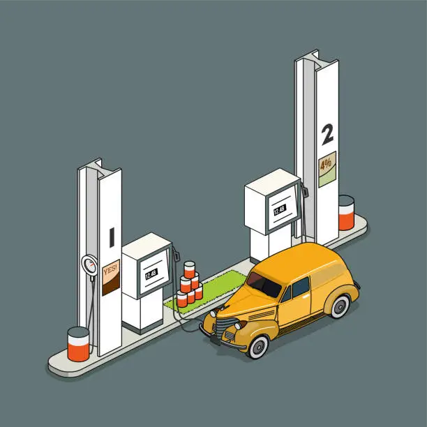 Vector illustration of gas station 1939