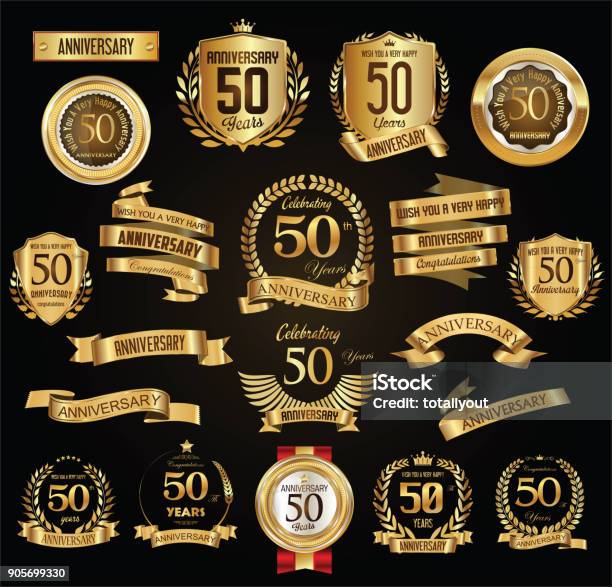 Étiquettes Et Badges Vintage Retro Anniversaire Vector Illustration Vecteurs libres de droits et plus d'images vectorielles de Anniversaire d'un évènement