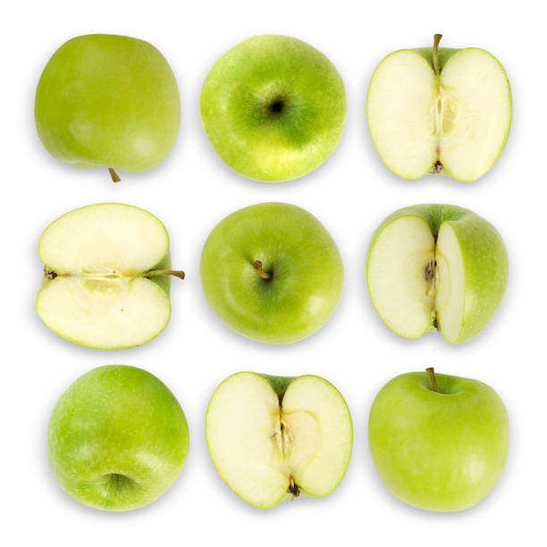 istock Green apple collection isolated on white background with clipping part 905702772