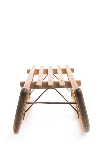 Front view of Wooden sledge isolated on white