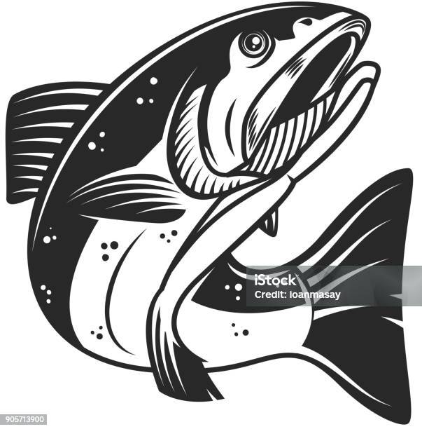 Salmon Fish Illustration Isolated On White Background Design Element For Label Emblem Sign Stock Illustration - Download Image Now