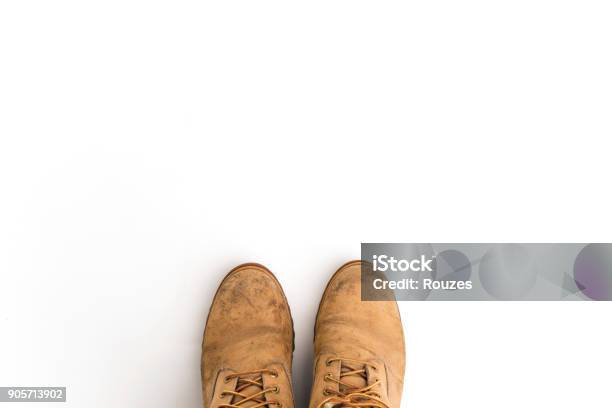 Construction Boots Isolated Stock Photo - Download Image Now - Boot, Construction Industry, White Background