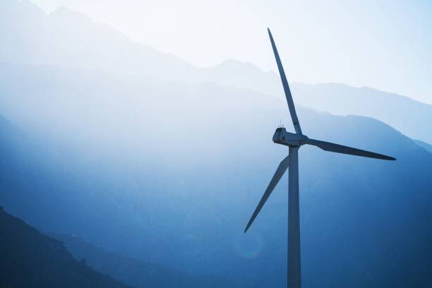 Wind Turbine Power Concept Wind Turbine Renewable Power Concept Photo. Deep Blue Color Grading. coachella valley photos stock pictures, royalty-free photos & images