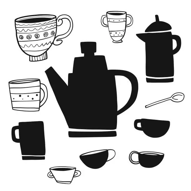 Vector illustration of Hand drawn coffee objects