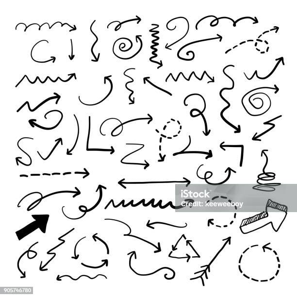 Vector Arrow Doodle Collection Stock Illustration - Download Image Now - Arrow Symbol, Dotted Line, Drawing - Activity