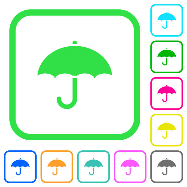 Umbrella vivid colored flat icons Umbrella vivid colored flat icons in curved borders on white background aegis stock illustrations