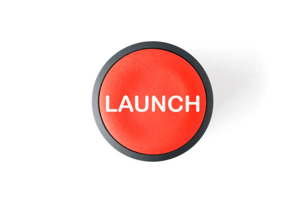 Cut Out of Red Circular Launch Push Button Cut out of a red circular 'Launch' push button launch tower stock pictures, royalty-free photos & images
