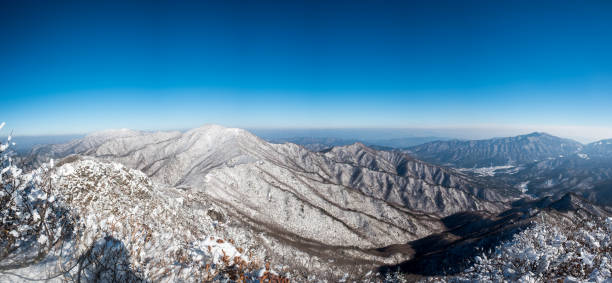 istock Panoramic view of mountains covered with snow 905757944