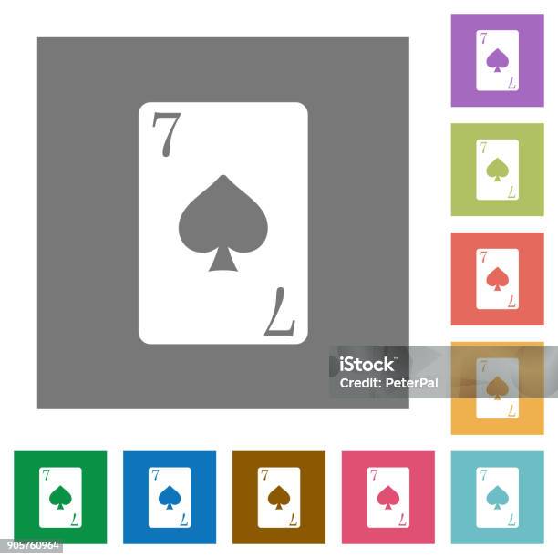 Seven Of Spades Card Square Flat Icons Stock Illustration - Download Image Now - Addiction, Blackjack, Casino