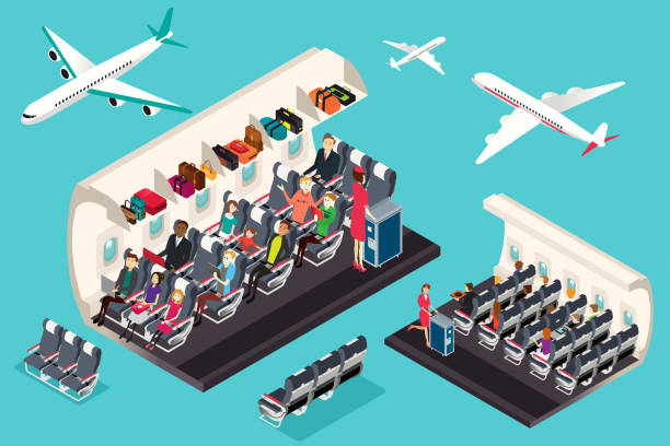 Isometric View of the Interior of an Airplane Illustration vector art illustration