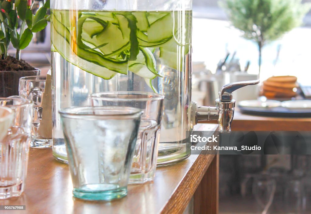 Cucumber infused water Change Dispenser Stock Photo