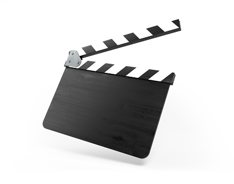 Blank film slate isolated on white background, Clipping path is included. Horizontal composition with copy space.