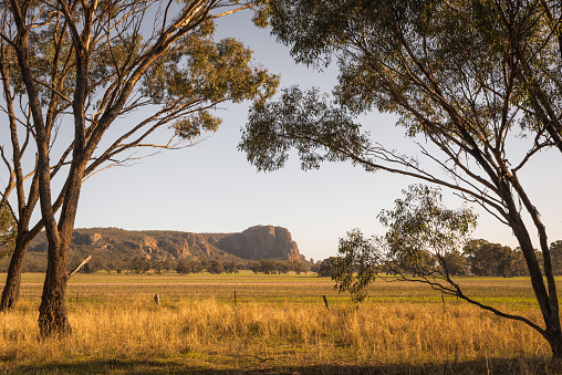 Australian outback landscape Mount Arapiles famous tourist mountain climbing destination in rural Victoria, Australia