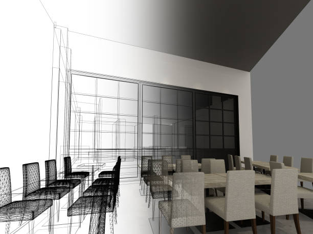 istock sketch design of resturant ,3d wire frame render 905771470