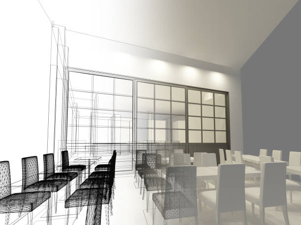 istock sketch design of resturant ,3d wire frame render 905771472