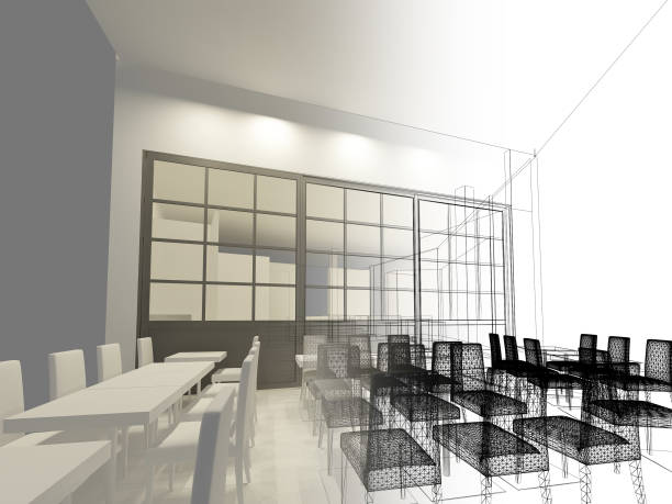 istock sketch design of resturant ,3d wire frame render 905771498