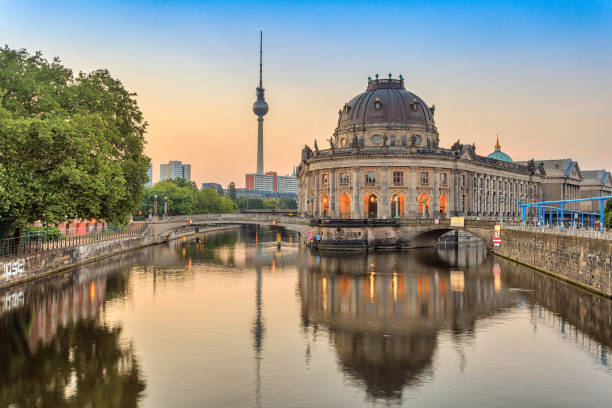 Berlin sunrise city skyline at Spree River, Berlin, Germany stock photo