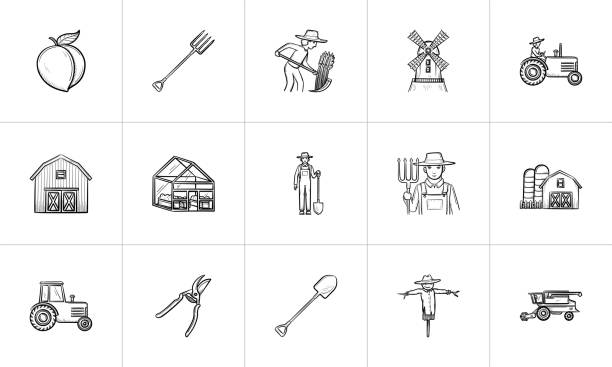 Agriculture hand drawn sketch icon set Agriculture sketch icon set for web, mobile and infographics. Hand drawn Agriculture vector icon set isolated on white background. farmer drawings stock illustrations
