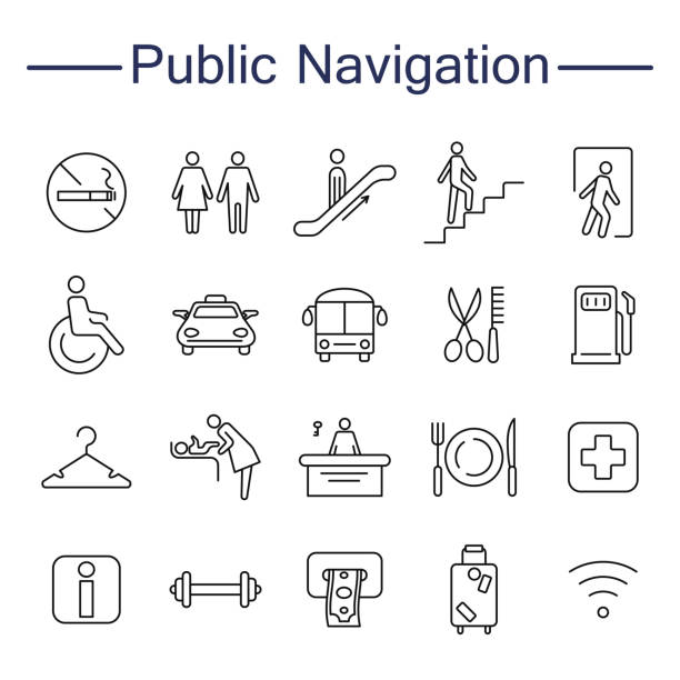 ilustrações de stock, clip art, desenhos animados e ícones de public navigation signs icons. - american sign language