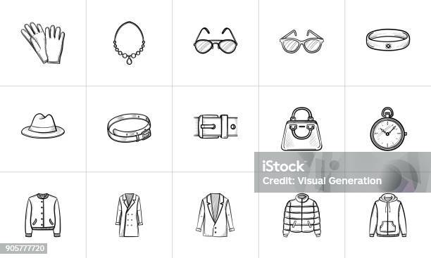 Clothing And Accessory Sketch Icon Set Stock Illustration - Download Image Now - Bracelet, Doodle, Wristband