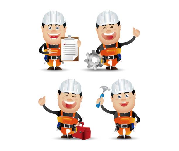 ilustraciones, imágenes clip art, dibujos animados e iconos de stock de lindo pueblo-profesionales-trabajador - construction worker architect construction manual worker