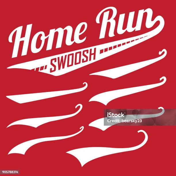 Vector Swooshes Brossages Whooshes Et Paraphes Pour Typographie Sur Rétro Ou Vintage Baseball Tail Tee Shirt Vecteurs libres de droits et plus d'images vectorielles de Baseball