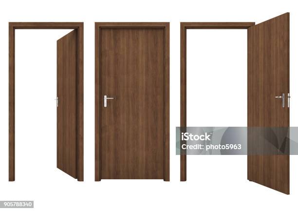 Photo libre de droit de Porte Ouverte Isolée Sur Fond Blanc banque d'images et plus d'images libres de droit de Porte - Entrée - Porte - Entrée, En bois, Ouvert