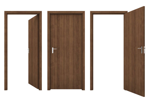 открытая дверь изолирована на белом фоне. - wooden doors стоковые фото и изображения