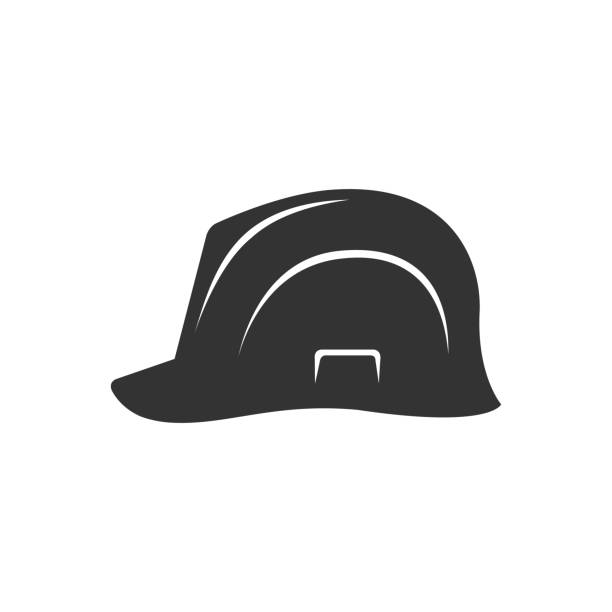 흑백 아이콘-하드 모자 - protective workwear hat violence construction stock illustrations